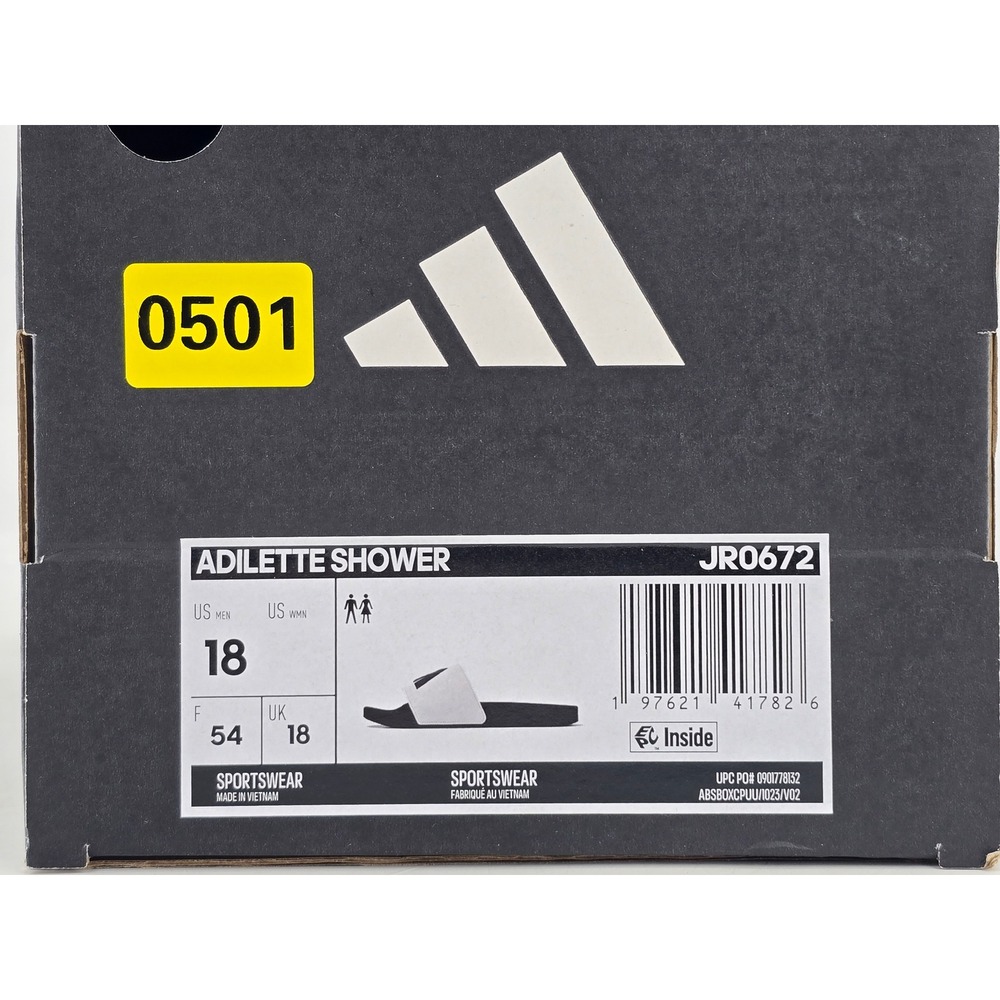 Adidas Adilette Shower Mens Size 18 White Black Slides JR0672 - New - Picture 8 of 14